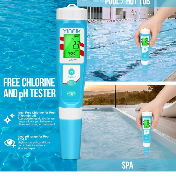 Pool Chlorine pH Tester YINMIK Free Chlorine Salt pH Tester 7 in 1 Digital - Picture 3 of 9